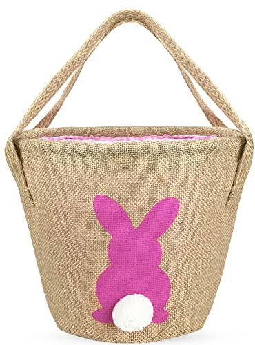 Leesgel Ostern Deko, Osterkorb für Kinder Ostereiersuche Spiele, Jute Ostergeschen Hasendekoration Tasche Eimer Tote für Kinder Jungen Mädchen Ostergeschenke Kinder Osterspiele Partyzubehör - Rosa