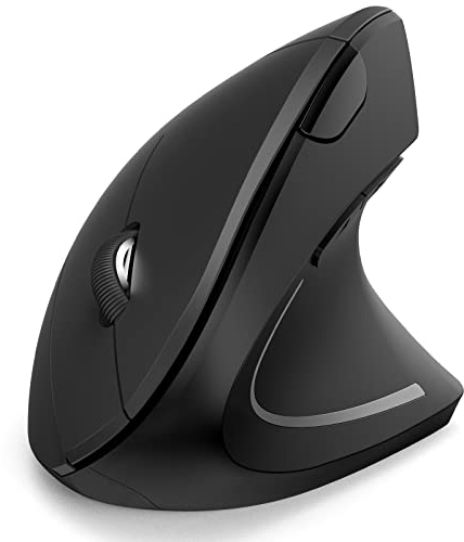 Ratón Ergonómico, Raton Vertical inalambrico con 3 Puertos de Dispositivo (Bluetooth y USB), 3 Niveles 2400 dpi, Recargable, Silencioso Ratón para Ordenador, iPad, Mac, Windows - Negro