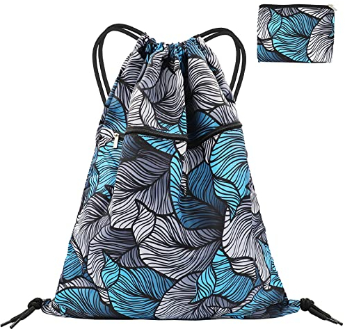 FenFang Zaino con Coulisse, Borsa a Sacco Tracolla Grande, Zainetto Leggero Sacca con Cordoncino Sportiva Sacche Palestra Scuola Viaggio Pieghevole Zainetti Uomo Donna Bambini Bambino Ragazzo (Blu)
