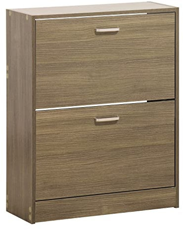Brigros WeHome - Scarpiera salvaspazio disponibile in diversi modelli e colori con ante a doppio ripiano, scarpiera legno, porta scarpe salvaspazio, scarpiera componibile (Rovere Grigio, 2 Ante)