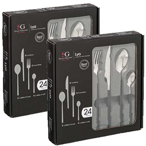 Lya - Set di 2 posate in acciaio INOX, 48 pezzi, colore: Nero