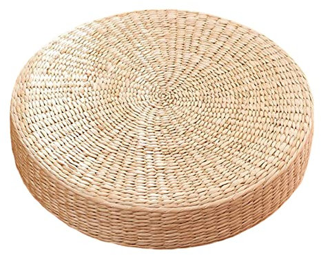Calager Cojín de asiento plano hecho a mano acolchado paja, cojín de piso tejido a mano Tatami maíz cáscara de maíz paja piso cojín 40cm