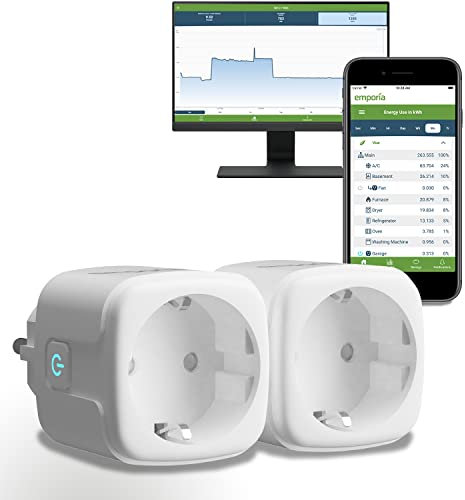 Emporia Intelligente Steckdose mit Energiemessung – WLAN-Stecker kompatibel mit Alexa und Google Home, 15A, mit Timer, App-Steuerung, Zeitplänen, Nur 2,4GHz WLAN (2er-Pack)