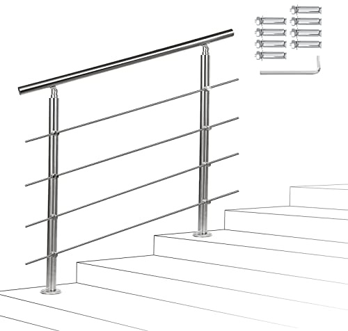 Joparri Rampe d'escalier 80 cm avec 4 traverses, main courante en acier inoxydable, angle réglable, pour intérieur et extérieur