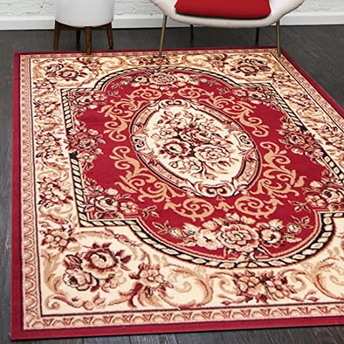 Mazovia Orientalisch Vintage Teppich - Kurzflor - Muster mit Medaillon - Traditioneller Teppich für Wohnzimmer, Esszimmer - ÖKO-TEX Wohnzimmerteppich - Rot 80 x 150 cm