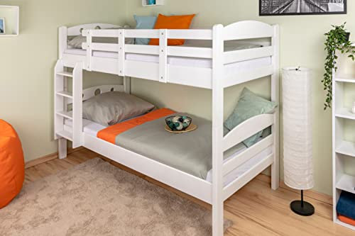 Stockbett für Erwachsene Easy Premium Line K18, Kopfteil mit Löchern, Buche Vollholz massiv Weiß - 90 x 200 cm, (L x B) teilbar