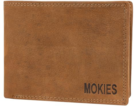 MOKIES Premium Leder Geldbörse Herren - extra stabile Doppelnaht - Querformat mit 9 Fächer - RFID - Portmonee für Männer - Brieftasche Geldbeutel Wallet (Braun Vintage)
