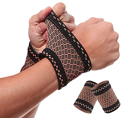 Copper Wrist Compression Brace (2Pcs), Elastic Wrist Support Sleeve Wrist Braces for Tendonitis, Arthritis, Carpal Tunnel Pain Relief, Soft Wrist Wrap Wristbands for Sport, Fitness, Workout, Typing(S)