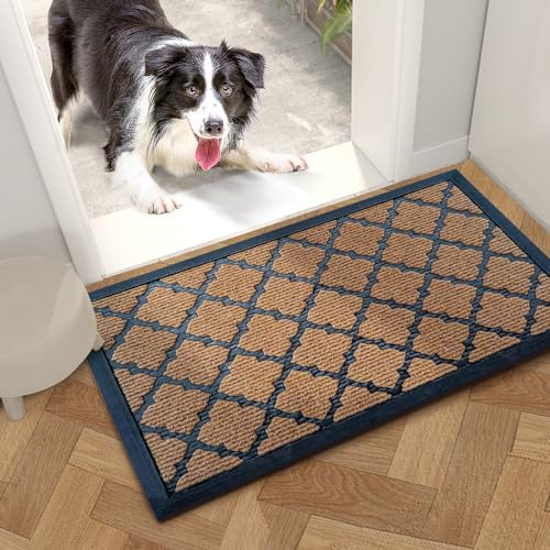 Qingbei Rina Outdoor Mats for Front Door,40x70cm Heavy Duty Front Door Mat Outside Non Slip Washable,Entrance Door Mats,Waterproof Rubber Back Door Mat