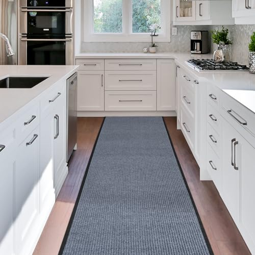 Nisorpa Carpet Runners 90 x 500cm Non Slip Floor Mat Striped Carpet Roll Runner Rug Hallway Carpet Runner Washable Dirt Stopper Carpet Door Mat for Home Office (gray)
