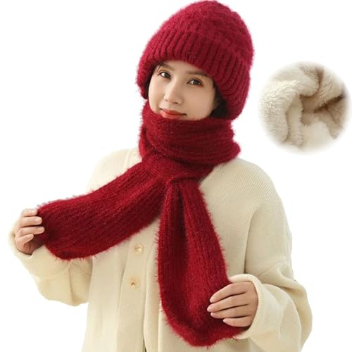 EHOTER Bonnet Coupe-vent Avec Protection Auditive Intégrée écharpe Chaude 2 En 1 Chapeau Tricoté Chaud écharpe Avec Prise De Nouage Cadeaux Noël Cadeaux D'hiver Pour Femmes Filles