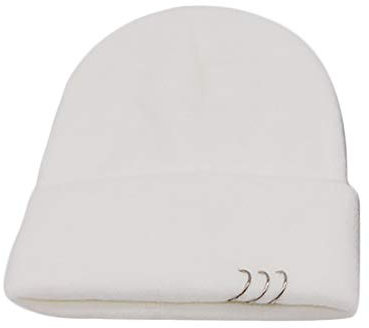 Wintermütze Damen Männer Mütze Ring 3 warm Mützen Mützen mit gestricktem Schnitt Winter modische Metall Strickkappe Weiß