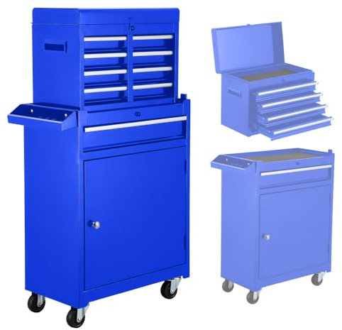 Large Tool Box,5 Drawer Blue Rolling Tool Chest On Wheels with Snap on Tool Box Top Chest,Locking Mechanic Tool Cabinets for Garage,Workshop,Repair Shop