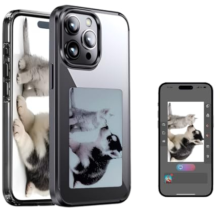 Schutzhülle für Smart-Foto-Rückprojektion zum Selbermachen, anpassbare E-Ink-Handyhülle, zeigt Fotos sofort auf dem Tintenbildschirm, personalisieren Sie Ihr Telefon jederzeit und überall (schwarz,