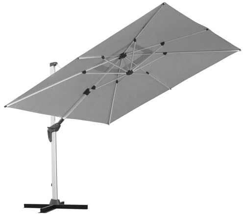 anndora Aluminium Ampelschirm 300 x 300 cm mit Kurbelsystem - Drehbar, Neigbar, Kippbar - Marktschirm, Gartenschirm - Farbe Silber Grau