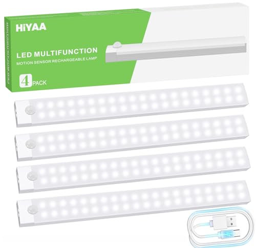 Motion Sensor Lights Rechargeable 40 LEDs Wireless Dimming Indoor Night Light, Auto On/Off with Magnetic Stickers for Stick-on Anywhere for Stairs,Under Cabinet,Closet,Room, Wardrobe (6000k, 4 Pack)