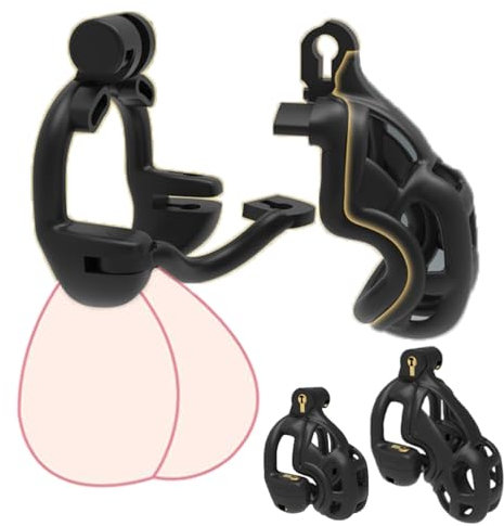Seckoe Doppelschloss Peniskäfig Belüfteter Harz Chastity Cage Keuschheitskäfig Herren Cockcage Penis Cage SM Fetisch Extrem Penis Käfig Bondage Hohldesign Sexspielzeug (S, 48mm)