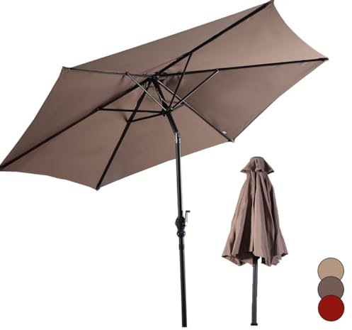 KOMFOTTEU Ombrellone da Giardino Ø270cm, Ombrellone Inclinabile e Portatile, Anti UV e Antivento, Ombrellone da Esterno con 8 Ossa e Manovella, Ombrellone da Balcone, Mercato senza Base (Marrone)
