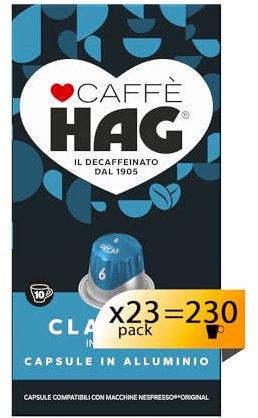 Hag - Capsule Caffè Decaffeinato Espresso Classico - 230 capsule in alluminio - Intensità 6 - Compatibili con Macchine Nespresso®* original - 23 pacchetti da 10 capsule