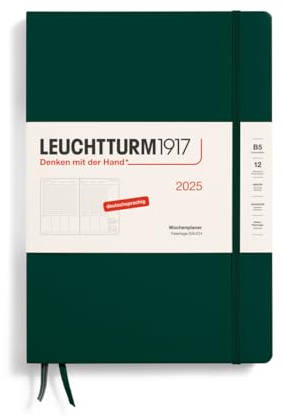 LEUCHTTURM1917 370584 Agenda settimanale 2025 Composition B5 copertina rigida – Calendario 12 mesi, 80 g, a righe – Forest Green