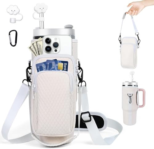 Stanley Cup Tasche, 2025 Tasche für Stanley Cup 40oz, Stanley Cup Zubehör Tasche, Stanley Cup Tragegurt - Abnehmbar Handytasche (Milchig)