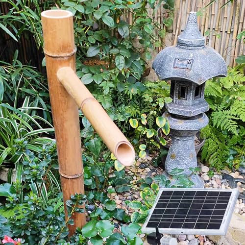 HJDSUDU Fontaine Solaire Verticale Japonaise en Bambou, Fontaine de Jardin Zen, Paysage Aquatique en Bambou, Dispositif de Filtre pour Aquarium, Fontaine à oxygène à Circulation d'eau,50cm/20in