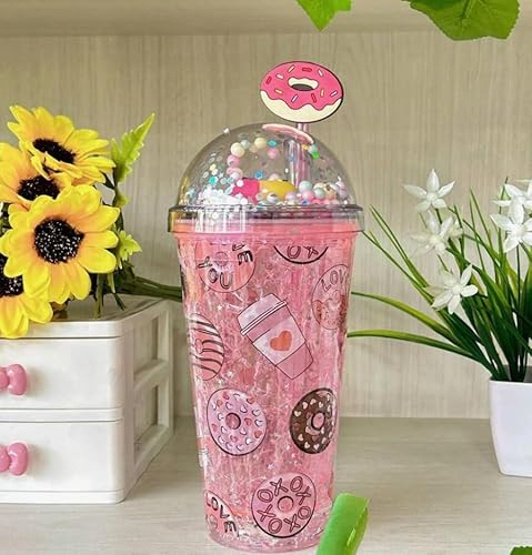 MIELIMON Gobelet à glace à double paroi avec couvercle et paille (acrylique, réutilisable) sans BPA, pas besoin de glace pour boissons glacées Couleur 450 ml (doré)