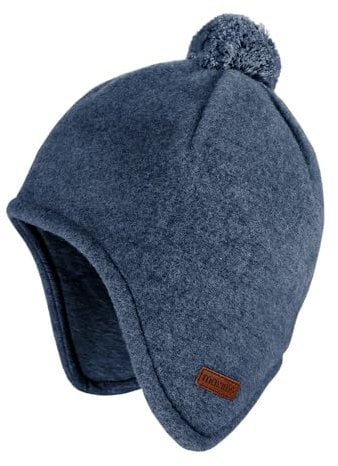 maximo GOTS Mini-Mütze, Wollfleece Ohrenklappen, Pompon, Jersey KBA Made in Germany Wollfleece