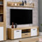 DANSMAMAISON Meuble TV 3 tiroirs Blanc/Bois Clair - ABOKI - L 153 x l 40 x H 50 cm