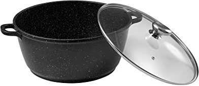 Pradel Excellence - Faitout en Fonte d'Aluminium Premium Couvercle Verre - Revêtement Anti-Adhésif Façon Pierre - 2 Protèges Poignées Amovibles - Tous Feux dont Induction, Four, Lave-Vaisselle - 32cm