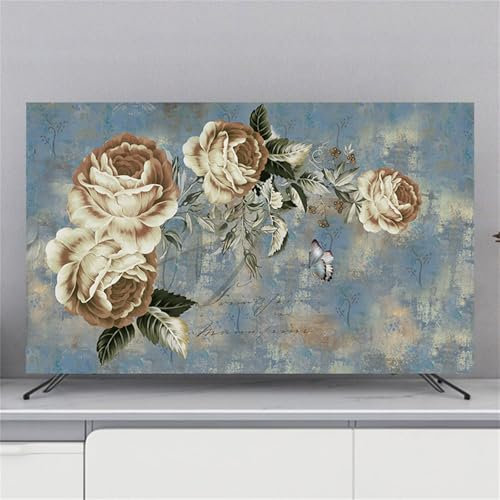 Hixingo Cubierta Antipolvo TV,Impresión Flor de Rosa Cubierta Television Funda para Televisor Universal Elástico Cubierta de TV Protector TV Protector de Televisión (37-39inch,Estilo Vintage)