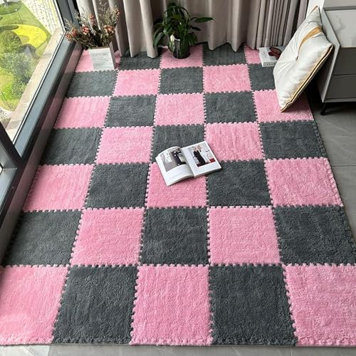 Ineinandergreifender Teppich 10 ineinandergreifende Plüschschaum-Bodenteppichmatten, 30,5 x 30,5 cm, verdickte quadratische Puzzle-Schaumstoff-Teppichfliesen, weiche, flauschige Teppiche, DIY-Spielmat