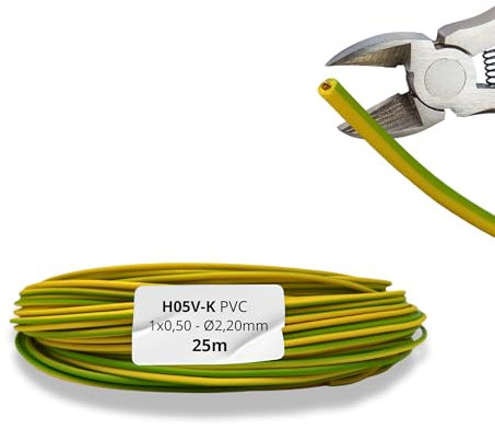HALOTEC Cavo Unipolare Flessibile Isolamento in PVC Giallo-Verde 1x0,50 mm² | Cavo Elettrico Unipolare Giallo-Verde 0,50 mm² | Cavo di Rame Flessibile | Cavo Unipolare | H05V-K
