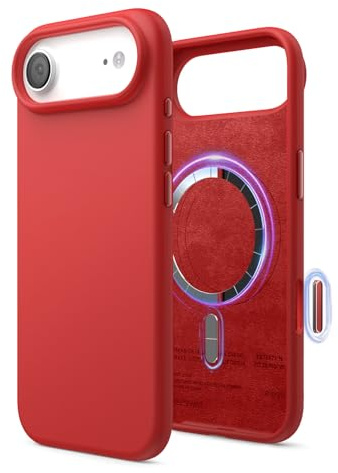 elago Magnetische Silikon Hülle für iPhone Air | Kompatibel mit Kamerasteuerung Capture Button, Kompatibel mit MagSafe, Premium Silikon Handyhülle, stoßfest (Rot)
