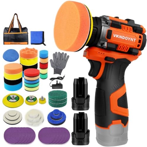 Brushless Cordless Polisher, 2 Variable Speed Mini Buffer Polisher (0-500/0-3000 RPM), 2x2600mAh Batteries, 1/2/3 Backing Pads, 52 Accessories, Small Sander for Car Detailing/Buffing/Sanding/Waxing