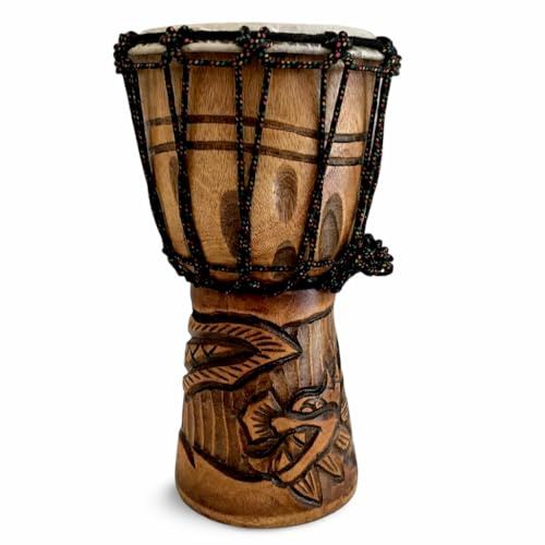 Djembe Drum Solid Wood Deep Carved Bongo Congo African Drum - 12 HIGH MED SIZE - Professional Quality - NOT MADE IN CHINA - JIVE BRAND (Dragon)