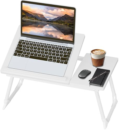 Vervea Laptop Desk with Foldable Legs Cup Slot Adjustable Trays White | Ideal for Reading Holder Notebook Stand Breakfast Bed Tray Book Holder
