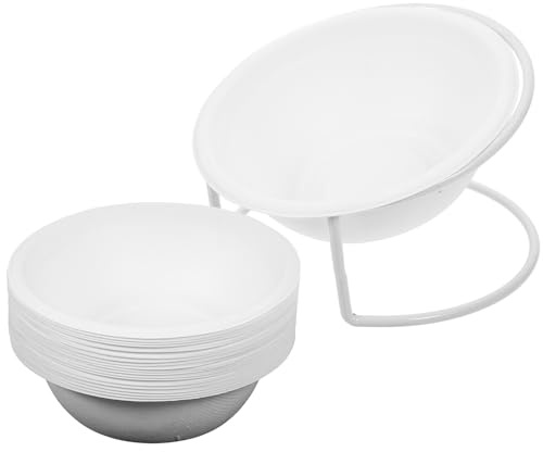 Beaupretty Gamelle Jetable pour Animaux Ronde avec Rack, en Papier et Fer | 1 Set, Grosse Capacité, Blanc, Usage Intérieur et Voyage, pour Chiot et Animal Domestique