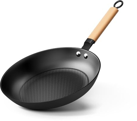 YUTANN Cast Iron Pan, Non-Stick Frying Pan, Frying Pan, Removable Wooden Handle, PFAS-Free/PFOA-Free, Coated Pan for Gas Stove Induction Oven (Black, 28 cm)