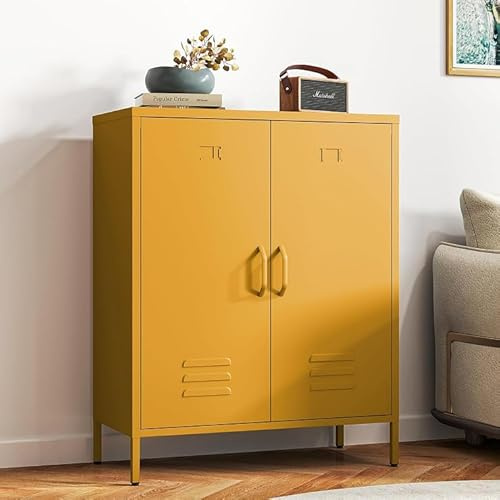 Bekrvio Metallkommode mit Doppeltüren, 100x80x38cm Kommode mit Verstellbaren Einlegeböden, Sideboard Industrial, Stabiler Mehrzweckschrank für Wohnzimmer, Flur & Büro