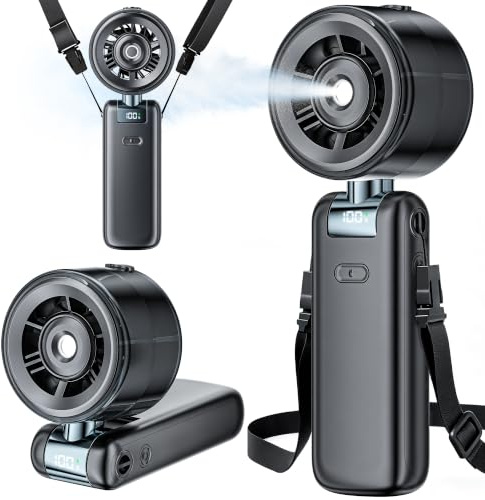 Wrischan Handventilator mit Wasserkühlung, Turboventilator Klein mit Kühlnebel Spray, USB Wiederaufladbarer Akku Mini Ventilator 4000mAh, Hand Fan klappbarer Wassersprüher für Sommer Outdoor
