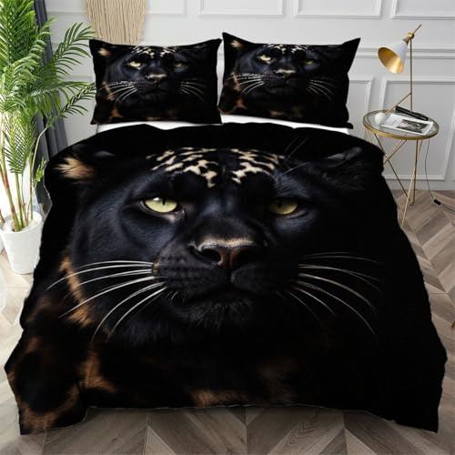 Nuphtun Bettwäsche Set 220x240 Schwarzer Leopard, Atmungsaktiv Bettbezug Set mit Versteckter Reißverschluss, Stilvolle Mikrofaser Bettwaren Set für Schlafzimmer, Gäste Zimmer,AQ594