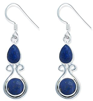 Ohrringe 925 Silber Lapis Lazuli blauer Stein Edelstein Ohrhänger echt Silber Damen Sterling Silber Hänger Geschenk (MOH-088-06)