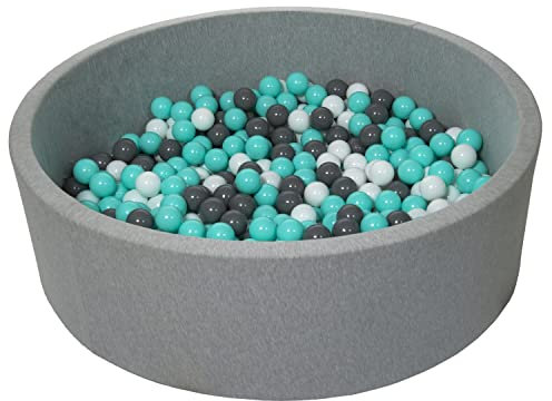 Velinda Piscine a balles pour Enfant, diametre env.125 cm, Aire de Jeu + 600 balles (Couleurs des balles: Blanc, Gris, Turquoise)