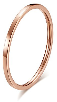 HIJONES Damen Edelstahl 1mm Thin Stapelbar Midi Plain Ring Band Poliert, Rose Gold/Silber