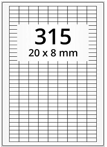 Wetterfeste Folienetiketten auf A4 Bogen, weiß - 20 x 8 mm - 31.500 Polyester Etiketten auf 100 Blatt, selbstklebende PET Aufkleber, matt