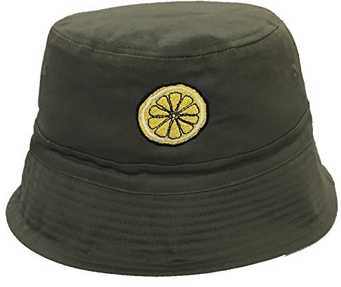 UKPrintwear Lemon (Roses) Embroidered Bucket Hat 'The Reni' Olive L/XL