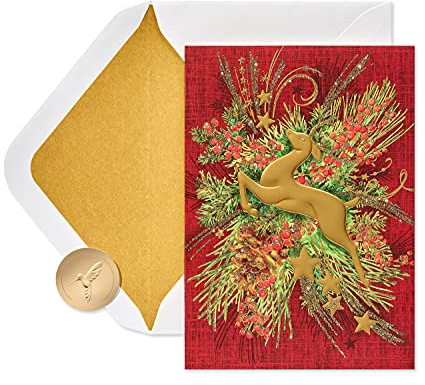 Papyrus Weihnachtskarten mit Umschlägen, Warm Wishes, goldfarbenes Rentier (12 Stück)