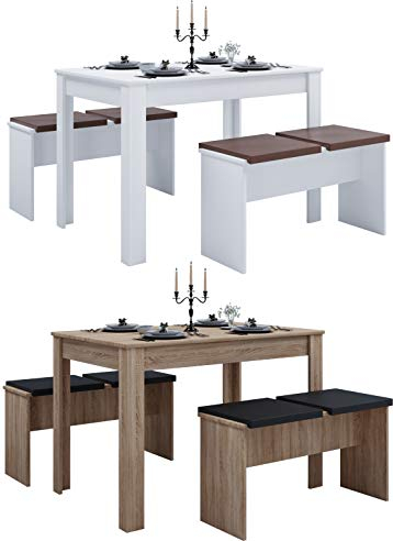 VCM Essgruppe | Küchentisch Set |Tischgruppe | Maße Tisch ca. H. 75 x B. 110 x T. 70 cm | Mit Zwei Sitzbänke | Esstisch Set - Esal XL