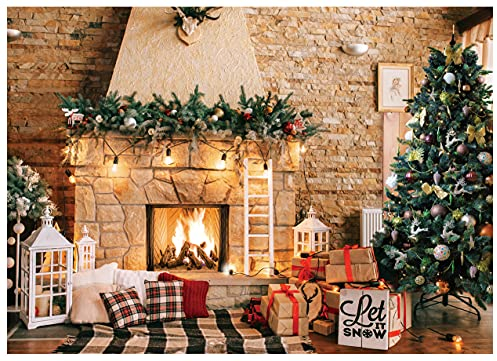 AIIKES 7x5FT Weihnachten Kulissen für Fotografie Weihnachten Kamin Foto Kulissen Vinyl Weihnachtsbaum Fotografie Kulisse Photo Booth Studio Requisiten 11-784